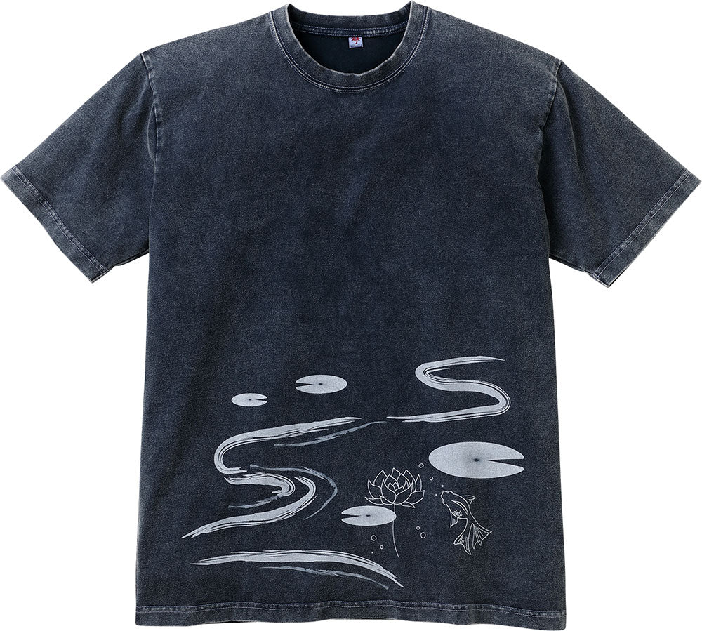 倉敷染 プリント入 デニム調半袖Tシャツ 水面(みなも)【5S