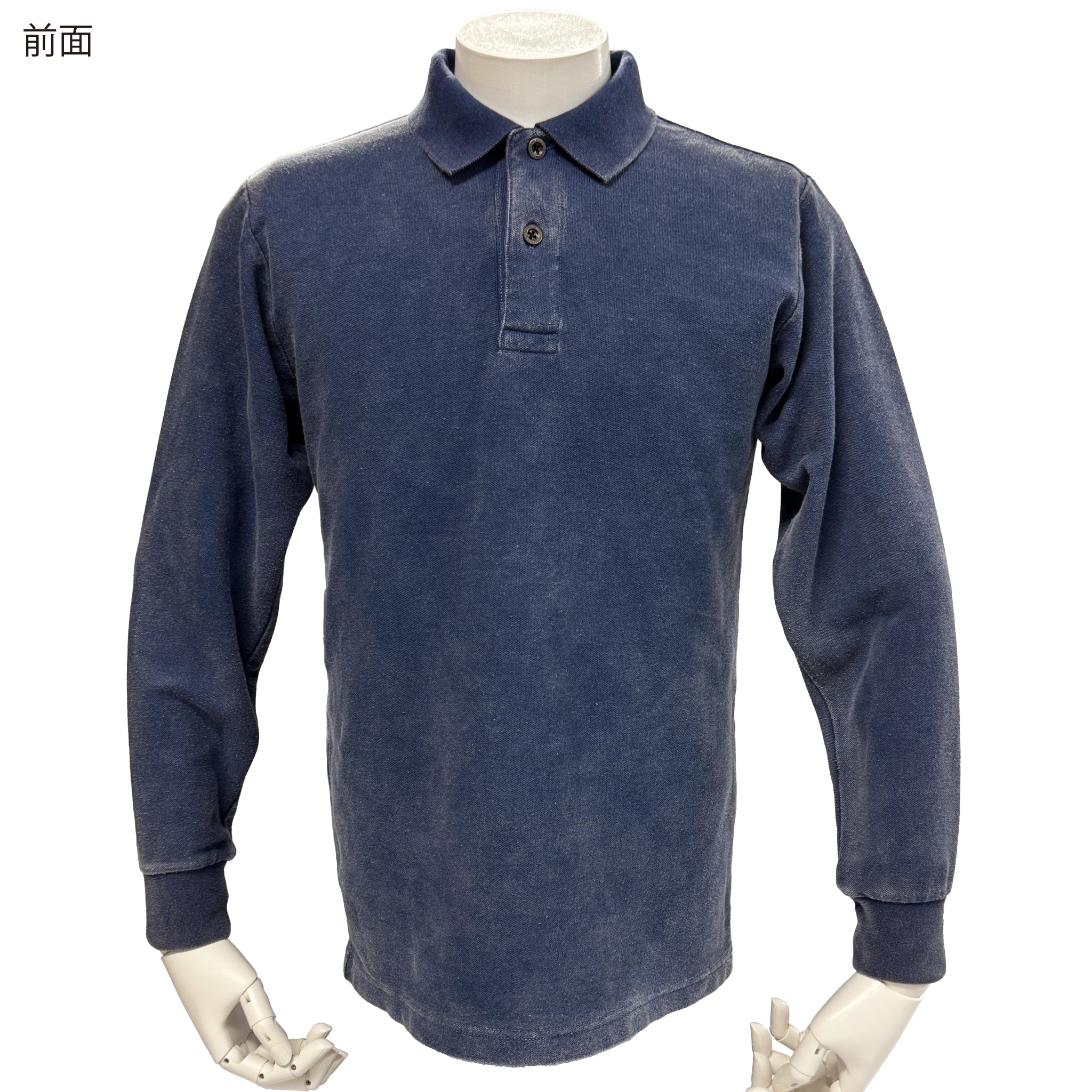 倉敷染　デニム調ヘビーウェイト長袖ポロシャツ【5F-210DNM】