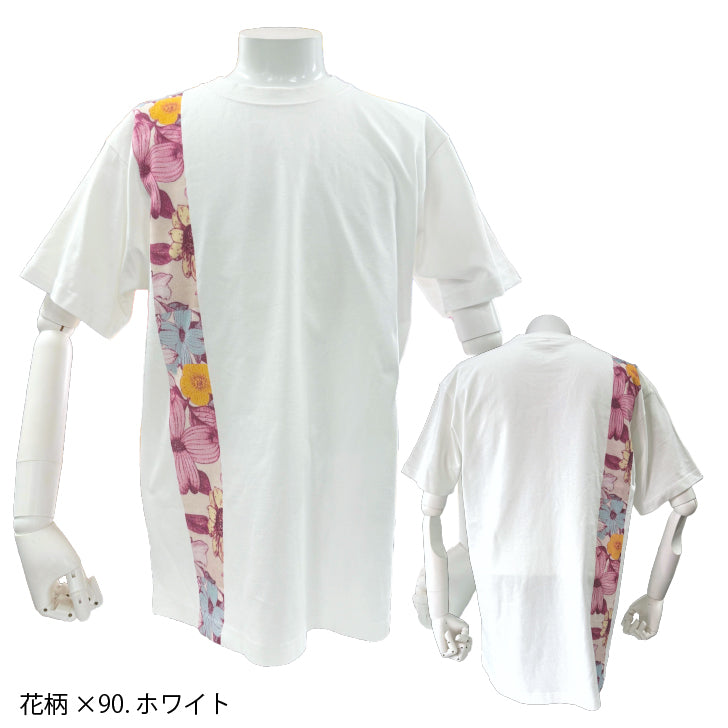 半袖Tシャツ プリント 畳縁ライン 花・家紋柄【5P-3021TKF・TKK】