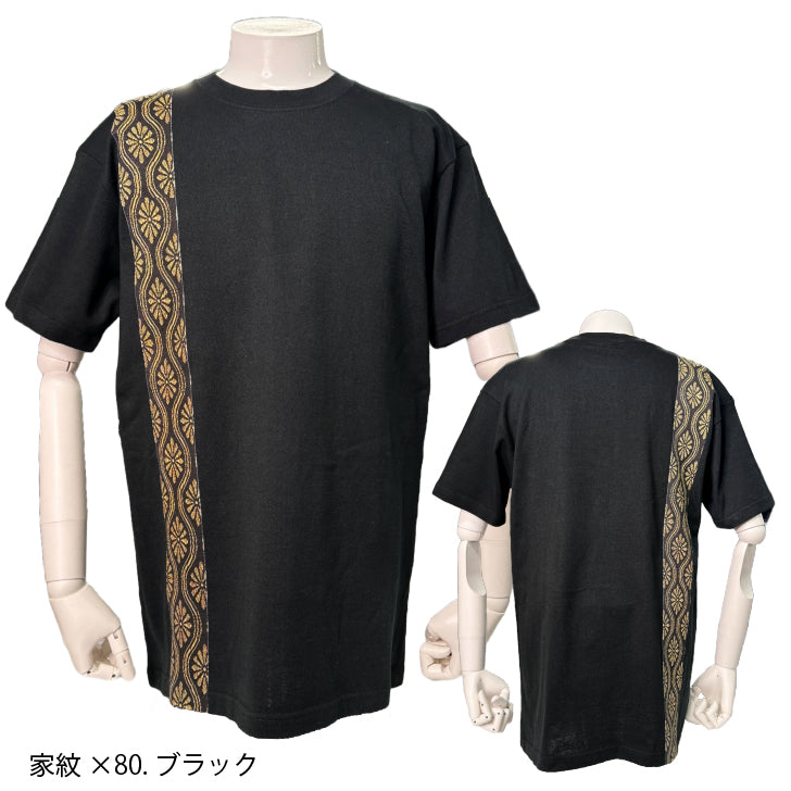 半袖Tシャツ プリント 畳縁ライン 花・家紋柄【5P-3021TKF・TKK】