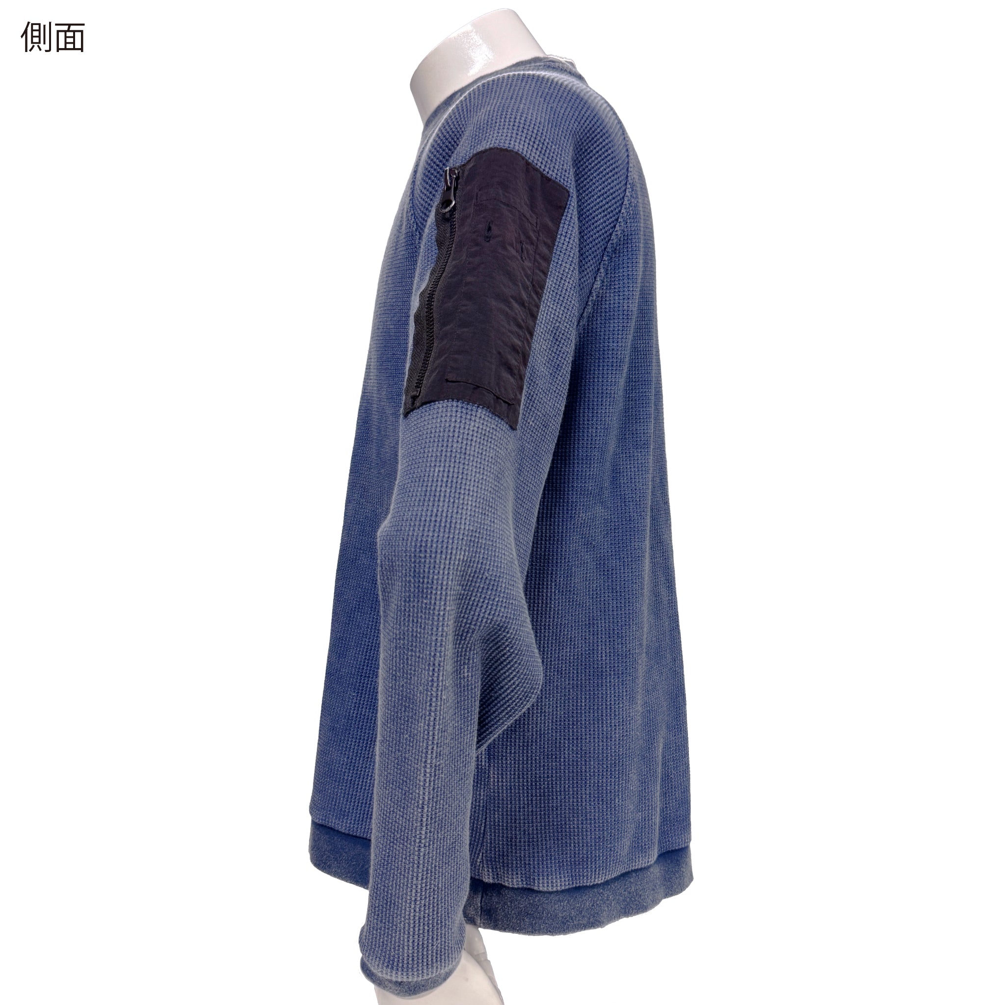 倉敷染　デニム調ワッフル長袖Ｔシャツ【5F-8131DNM】